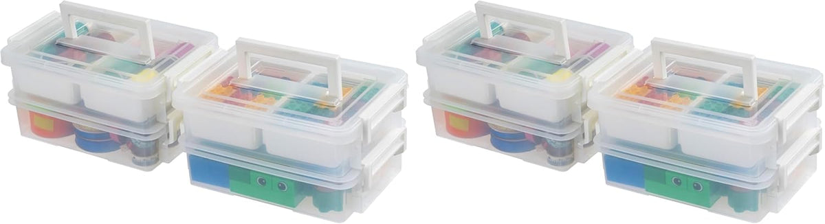 IRIS USA 6 Qt. Plastic Craft Storage Container Bins with Lids, Small Art & Office Supply Organizer Tote, Sensory Bins & Boxes for Home & University, Stackable, Secure Latch Buckles, Clear