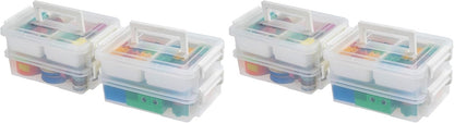 IRIS USA 6 Qt. Plastic Craft Storage Container Bins with Lids, Small Art & Office Supply Organizer Tote, Sensory Bins & Boxes for Home & University, Stackable, Secure Latch Buckles, Clear