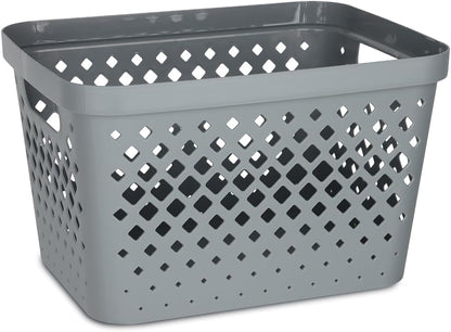 Glad Plastic Baskets for Organizing, Set of 6 | Pantry Storage for Under Counter, Linen Closet, and Bathroom | Nesting Shelf Bins with Handles, 1 Gallon, Grey