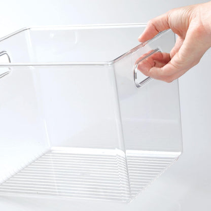 mDesign Plastic Deep Kitchen and Pantry Organizer Storage Bin with Handles for Cabinet, Fridge, Freezer - Food Storage Containers for Snacks, Yogurt Pouches or Fruit, Ligne Collection, 4 Pack, Clear