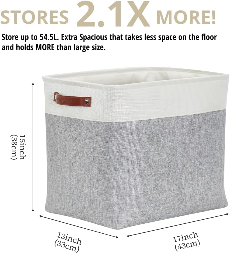 DECOMOMO Storage Bins, Large Fabric Storage Baskets for Shelves, Decorative Linen Closet Organizer, 15 x 11 x 9.5 inches (Beige & White, 3 Pack)