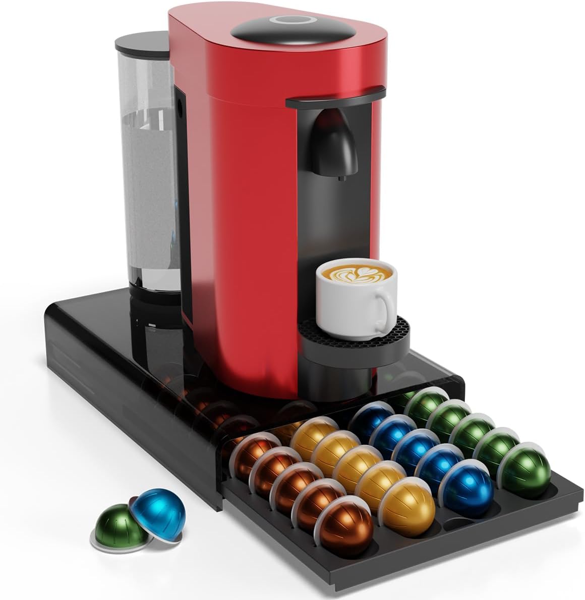 Storage Drawer for Nespresso Vertuo, Coffee Pod Holder for Counter Acrylic Top & Plastic Drawer Coffee Capsule Organizer - 40 Pods