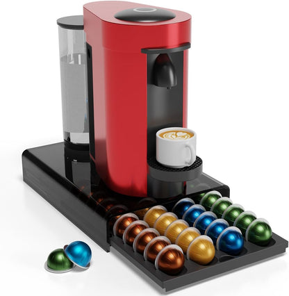 Storage Drawer for Nespresso Vertuo, Coffee Pod Holder for Counter Acrylic Top & Plastic Drawer Coffee Capsule Organizer - 40 Pods