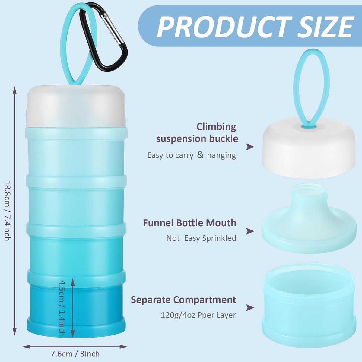 Baderke 2 Pcs Protein Powder Container with Funnels Stand, 4 Stackable Leakproof Protein Powder Dispenser, Portable Keychain Powder Container for Workout, Fitness, Travel(Gray, White)