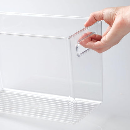 mDesign Plastic Modern Kitchen, Pantry Food Storage Container Bin w/ Handles - Cabinet, Fridge/Freezer, Countertop Organizer - Snacks/Drink/Appliances; Ligne Collection, Clear, 10x5x8 (Pack of 2)
