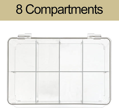 ZEXALOR Plastic Clear Storage Containers, Set of 2 Tea Bag Organizer Boxes 8 Compartments with Lids, Underwear Tie Drawer Organizer, Dresser Organizer (10.8×7×3.7")