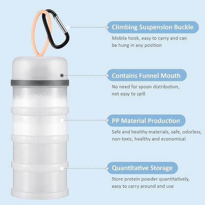 Baderke 2 Pcs Protein Powder Container with Funnels Stand, 4 Stackable Leakproof Protein Powder Dispenser, Portable Keychain Powder Container for Workout, Fitness, Travel(Gray, White)