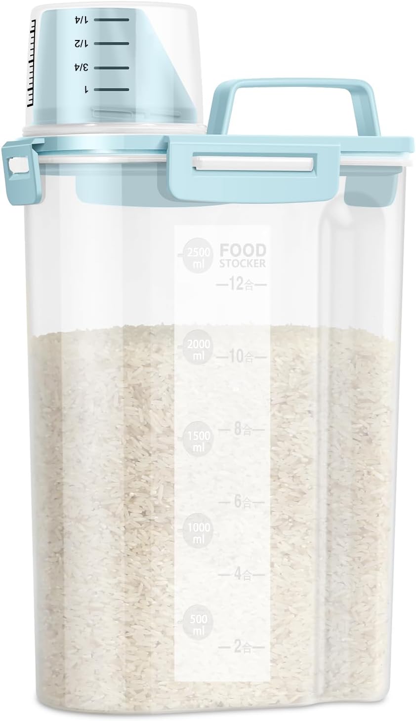 LEAWALK Airtight 4 LBS Rice/Cereal/Dry Food Storage Container BPA Free, 2.11Qt Clear Plastic Kitchen and Pantry Organization Bin Suitable for Oats, Flour, Sugar, Pasta, Pet Food, etc (Clear Grey)