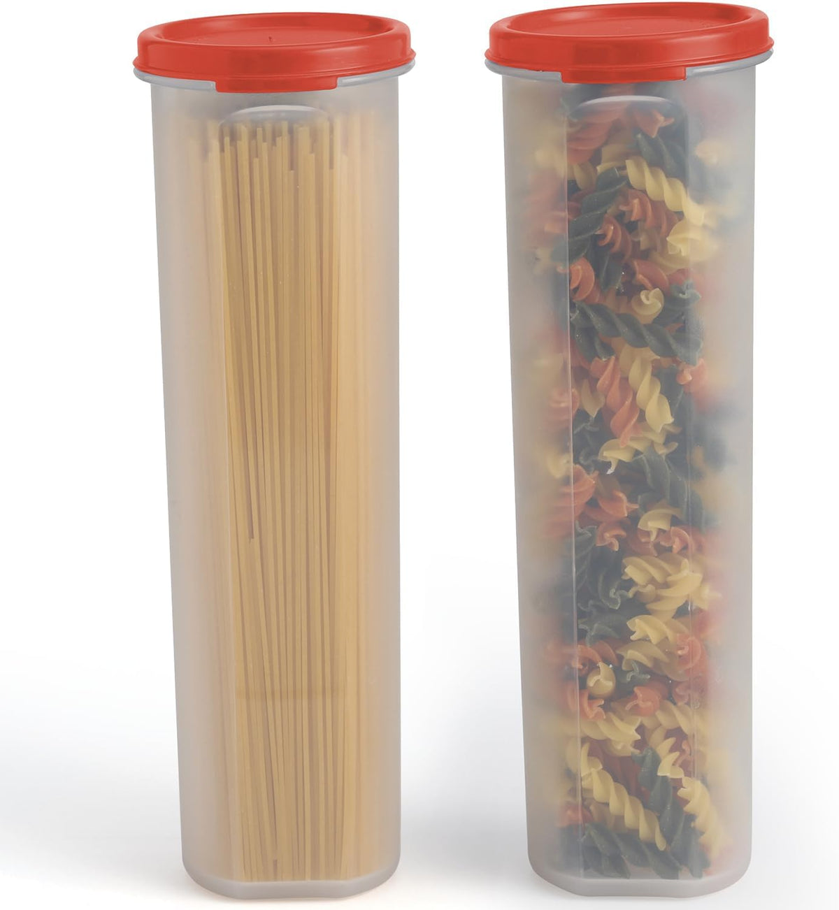 Tall Clear Spaghetti Pasta Container Storage With Lid-2 Pk.Multi-Purpose Kitchen Pantry Organization And Food Storage For Noodles Beans Straws - Airtight Leakproof Spaghetti Keeper BPA Free 37 oz.