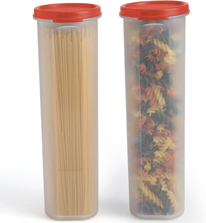 Tall Clear Spaghetti Pasta Container Storage With Lid-2 Pk.Multi-Purpose Kitchen Pantry Organization And Food Storage For Noodles Beans Straws - Airtight Leakproof Spaghetti Keeper BPA Free 37 oz.