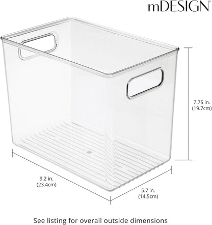 mDesign Plastic Deep Kitchen and Pantry Organizer Storage Bin with Handles for Cabinet, Fridge, Freezer - Food Storage Containers for Snacks, Yogurt Pouches or Fruit, Ligne Collection, 4 Pack, Clear