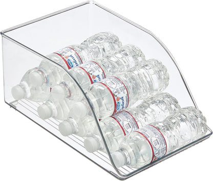 Plastic Water Bottle Storage Organization Bin - Open Front Kitchen Refrigerator, Freezer, Pantry, Holds 12 Bottles, Juice, Energy Drinks, Beverages, Ligne Collection, Clear One Size