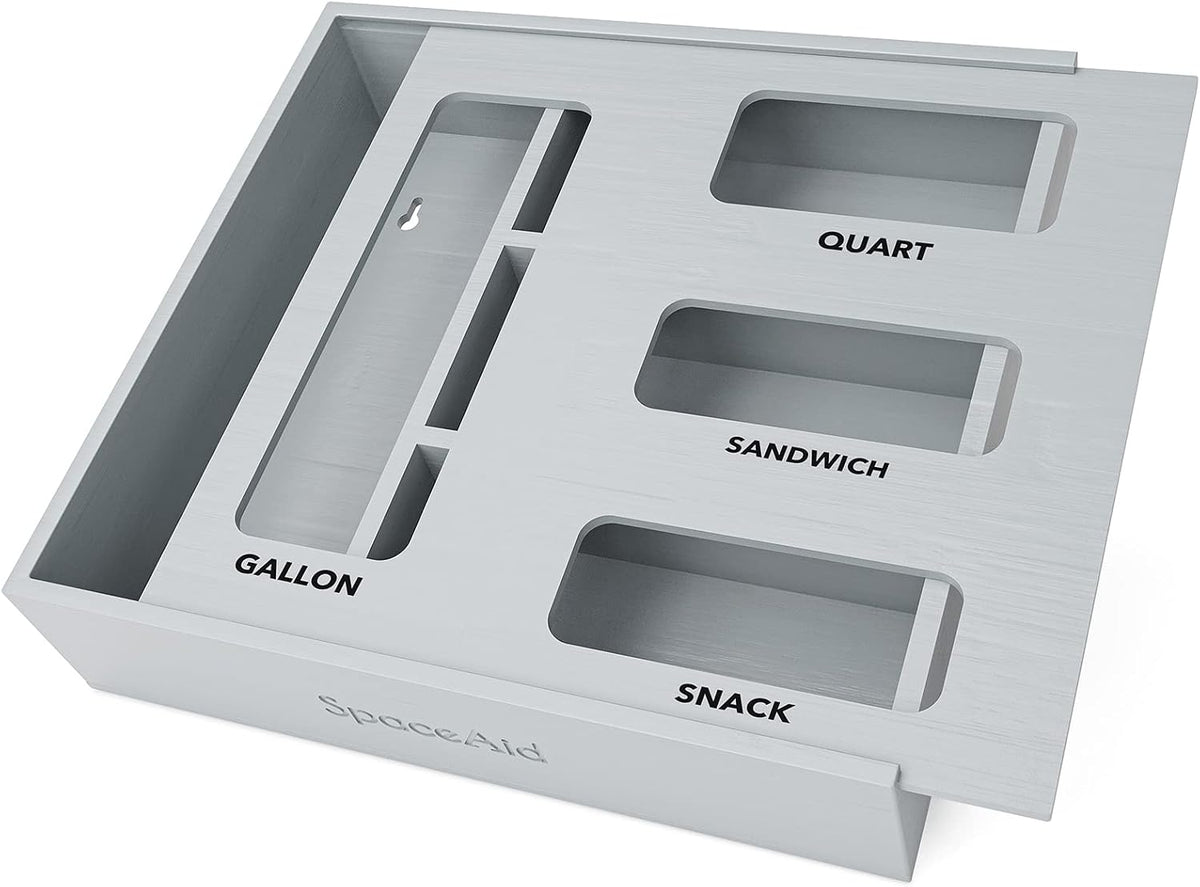 Bag Storage Organizer for Kitchen Drawer, Bamboo Organizer, Compatible with Gallon, Quart, Sandwich and Snack Variety Size Bag (1 Box 4 Slots)