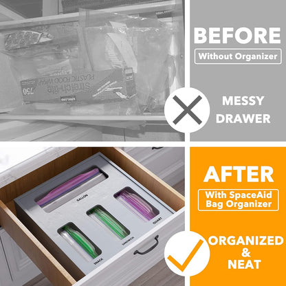 Bag Storage Organizer for Kitchen Drawer, Bamboo Organizer, Compatible with Gallon, Quart, Sandwich and Snack Variety Size Bag (1 Box 4 Slots)