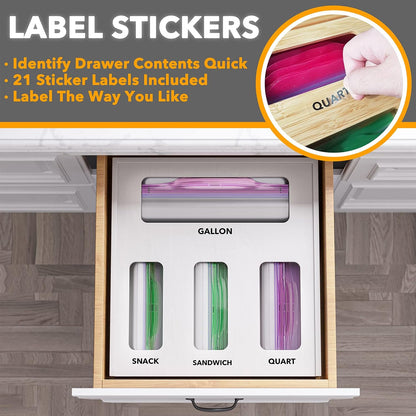 Bag Storage Organizer for Kitchen Drawer, Bamboo Organizer, Compatible with Gallon, Quart, Sandwich and Snack Variety Size Bag (1 Box 4 Slots)