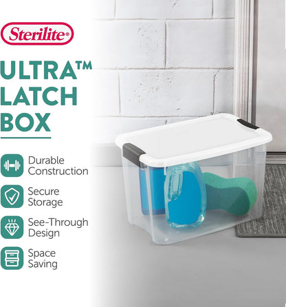 Ultra Latch Box with Lids for Home and Office, 18 Quart, 6-Pack | Heavy-Duty and Stackable Plastic Containers with Latches for Closet, Cabinet, Bedroom, Bathroom and Dorm Room Organization