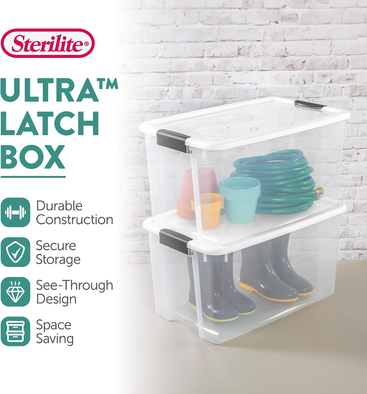Ultra Latch Box with Lids for Home and Office, 18 Quart, 6-Pack | Heavy-Duty and Stackable Plastic Containers with Latches for Closet, Cabinet, Bedroom, Bathroom and Dorm Room Organization
