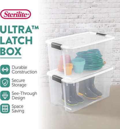 Ultra Latch Box with Lids for Home and Office, 18 Quart, 6-Pack | Heavy-Duty and Stackable Plastic Containers with Latches for Closet, Cabinet, Bedroom, Bathroom and Dorm Room Organization