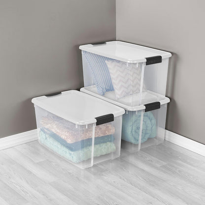 Ultra Latch Box with Lids for Home and Office, 18 Quart, 6-Pack | Heavy-Duty and Stackable Plastic Containers with Latches for Closet, Cabinet, Bedroom, Bathroom and Dorm Room Organization
