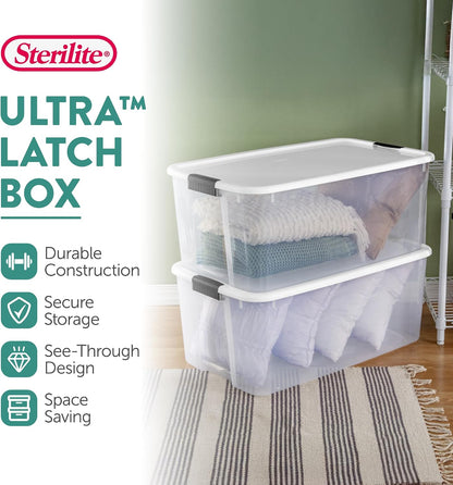 Ultra Latch Box with Lids for Home and Office, 18 Quart, 6-Pack | Heavy-Duty and Stackable Plastic Containers with Latches for Closet, Cabinet, Bedroom, Bathroom and Dorm Room Organization