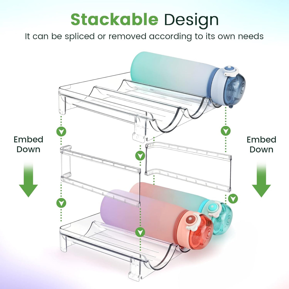 Water Bottle Organizer for Cabinet, Water Bottle Storage Organizer, Water Bottle Storage Rack, Water Bottle Holder for Cabinet, Stackable Water Bottle Storage Rack