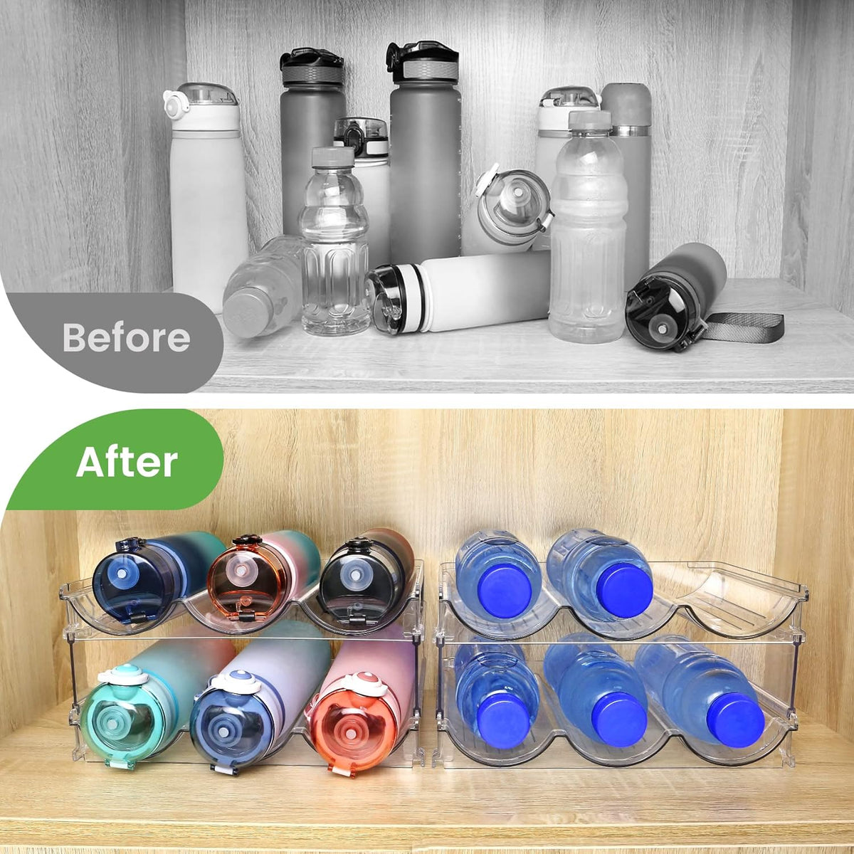 Water Bottle Organizer for Cabinet, Water Bottle Storage Organizer, Water Bottle Storage Rack, Water Bottle Holder for Cabinet, Stackable Water Bottle Storage Rack