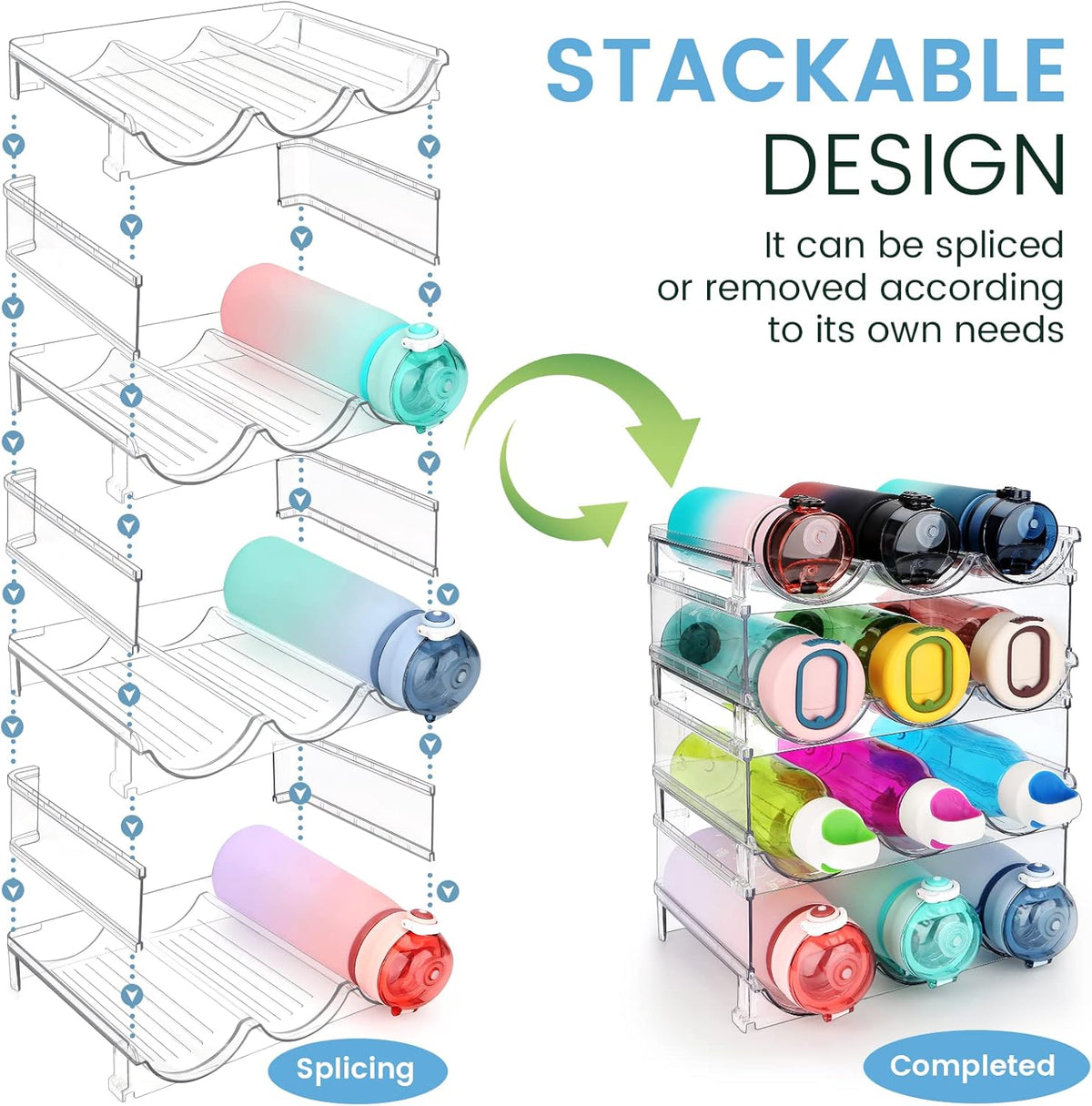 Water Bottle Organizer for Cabinet, Water Bottle Storage Organizer, Water Bottle Storage Rack, Water Bottle Holder for Cabinet, Stackable Water Bottle Storage Rack