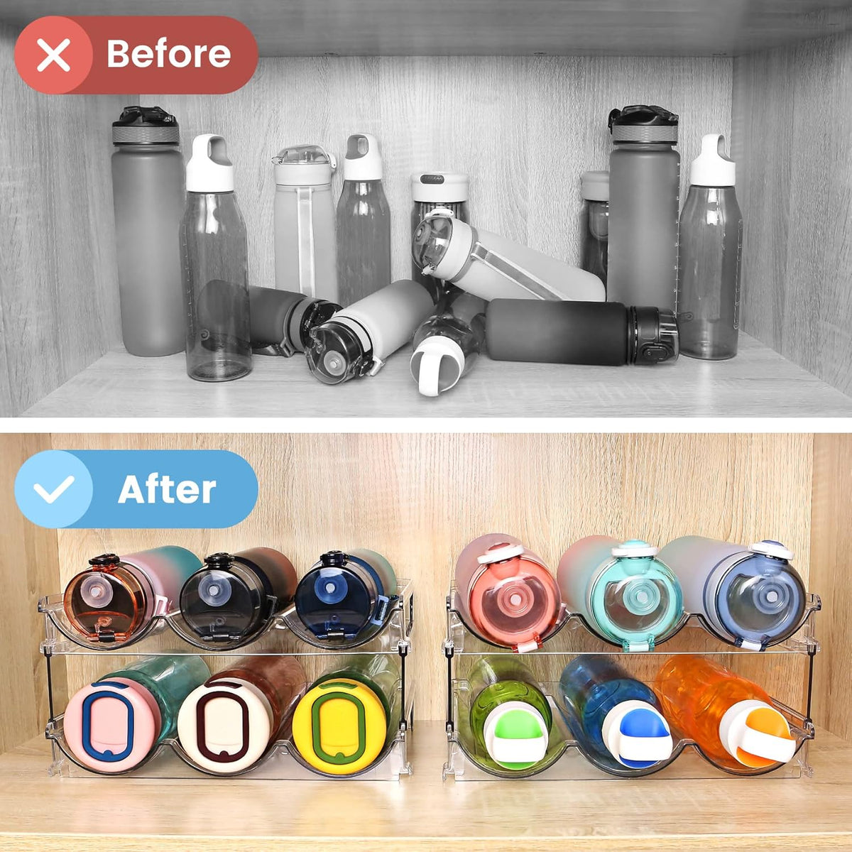 Water Bottle Organizer for Cabinet, Water Bottle Storage Organizer, Water Bottle Storage Rack, Water Bottle Holder for Cabinet, Stackable Water Bottle Storage Rack