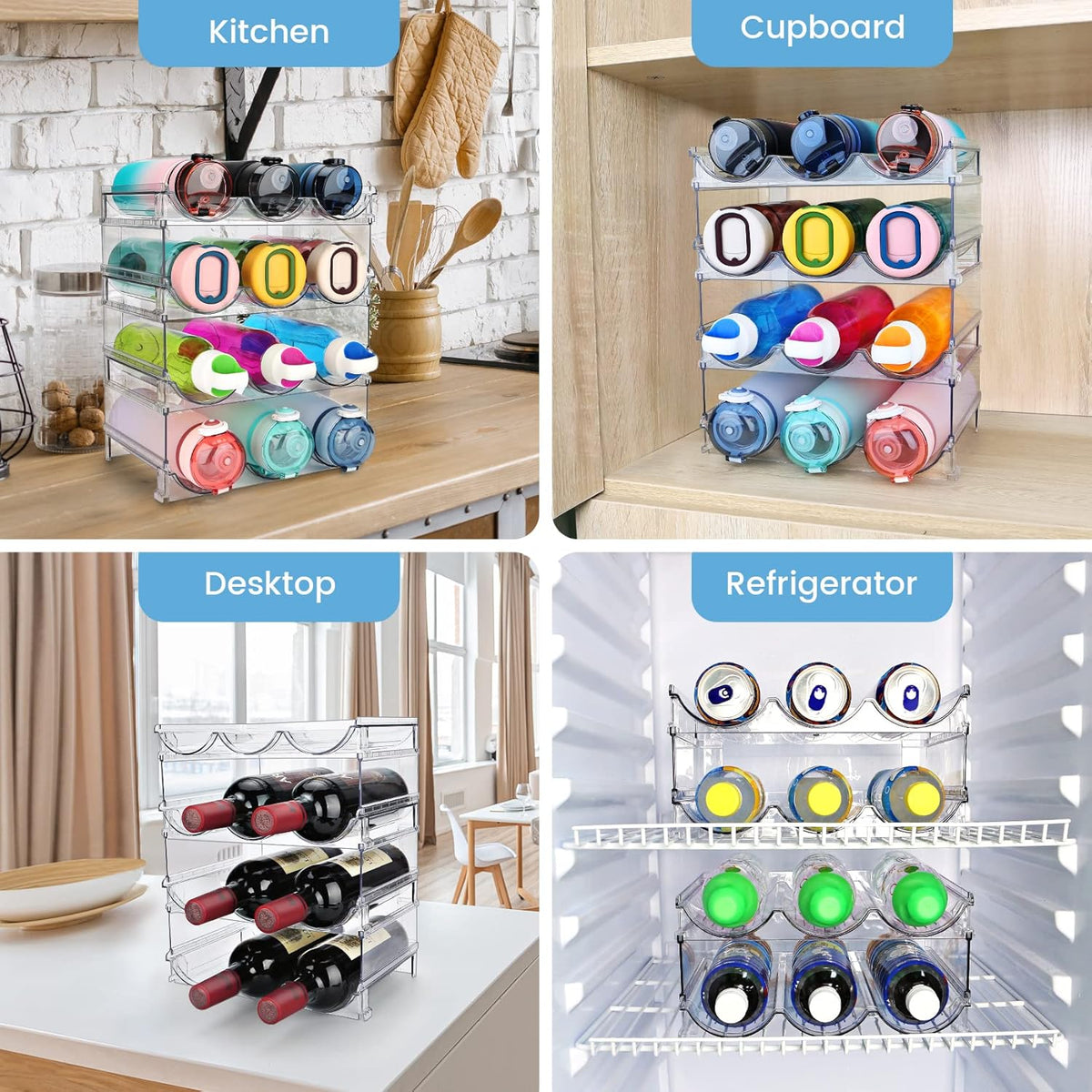 Water Bottle Organizer for Cabinet, Water Bottle Storage Organizer, Water Bottle Storage Rack, Water Bottle Holder for Cabinet, Stackable Water Bottle Storage Rack
