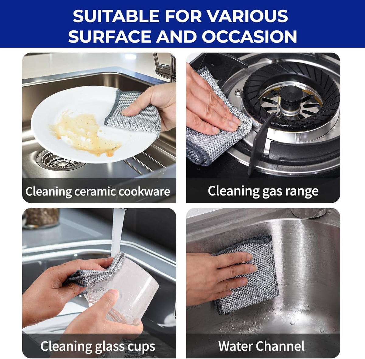 12PK 3-Layer Non-Scratch Wire Dishcloths, 7.87 x 7.87 in