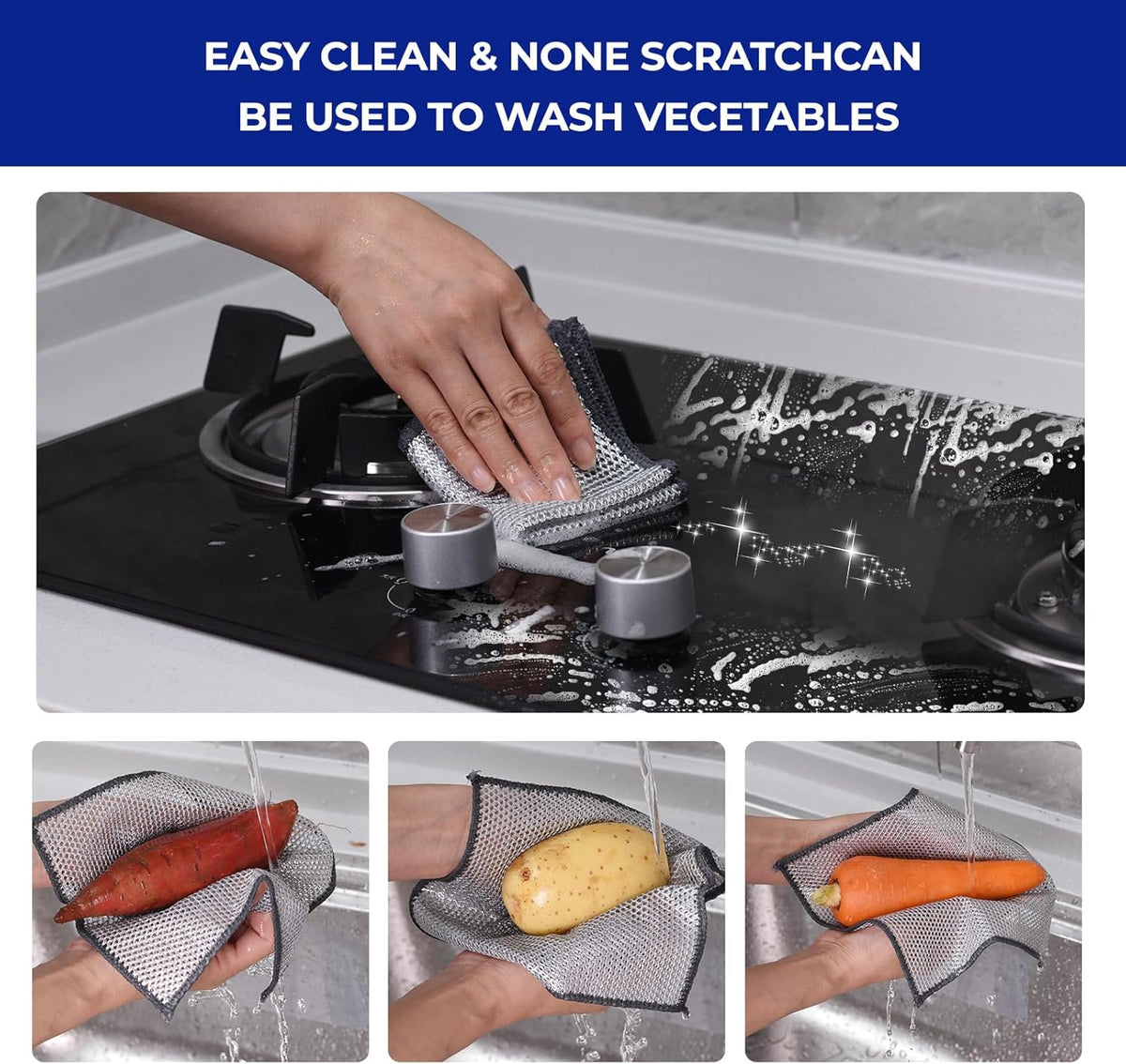 12PK 3-Layer Non-Scratch Wire Dishcloths, 7.87 x 7.87 in