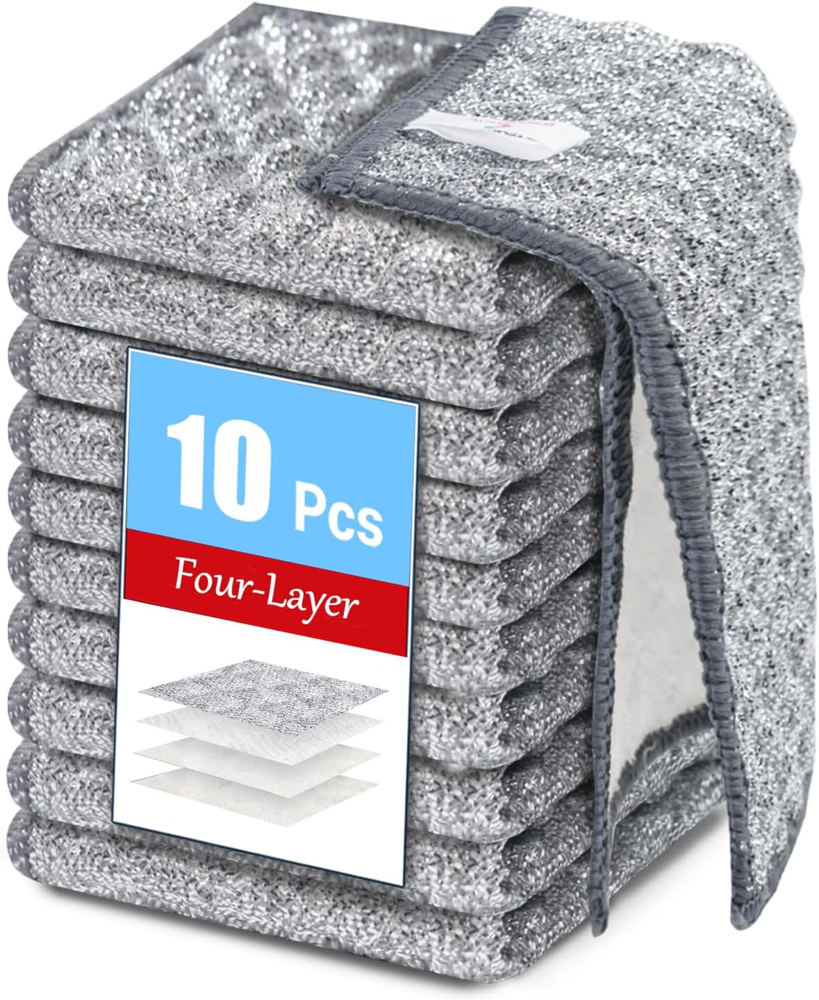 12PK 3-Layer Non-Scratch Wire Dishcloths, 7.87 x 7.87 in