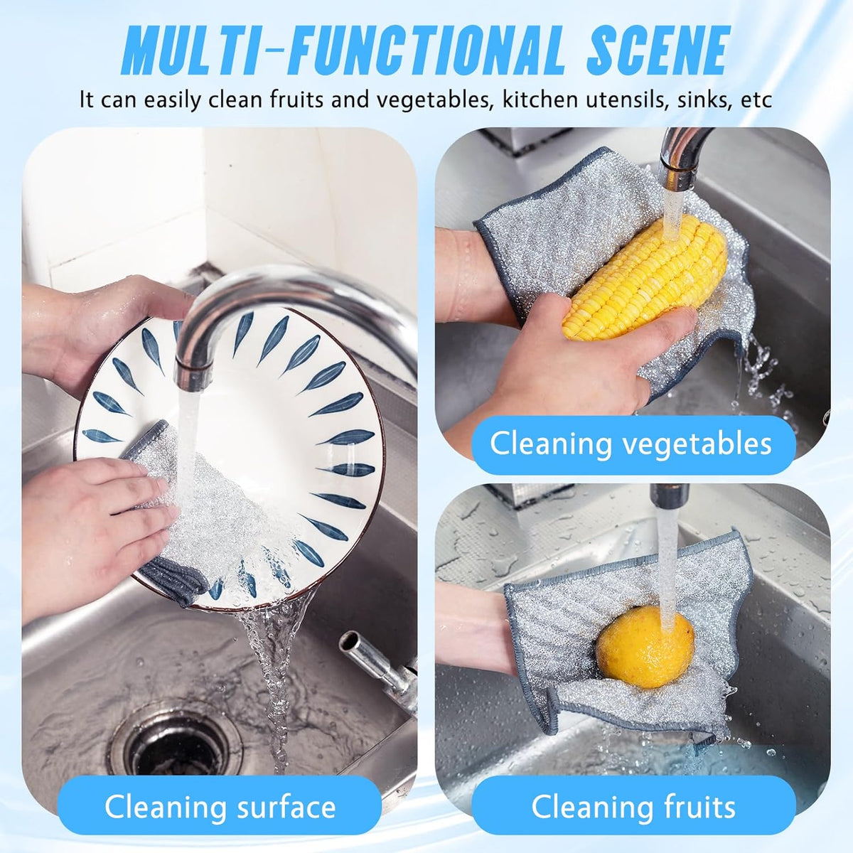 12PK 3-Layer Non-Scratch Wire Dishcloths, 7.87 x 7.87 in