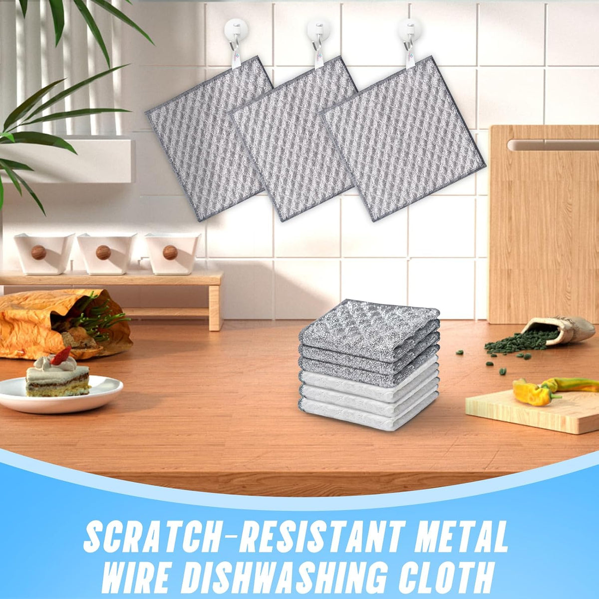 12PK 3-Layer Non-Scratch Wire Dishcloths, 7.87 x 7.87 in