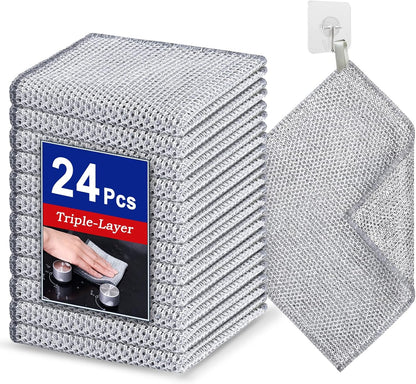 12PK 3-Layer Non-Scratch Wire Dishcloths, 7.87 x 7.87 in