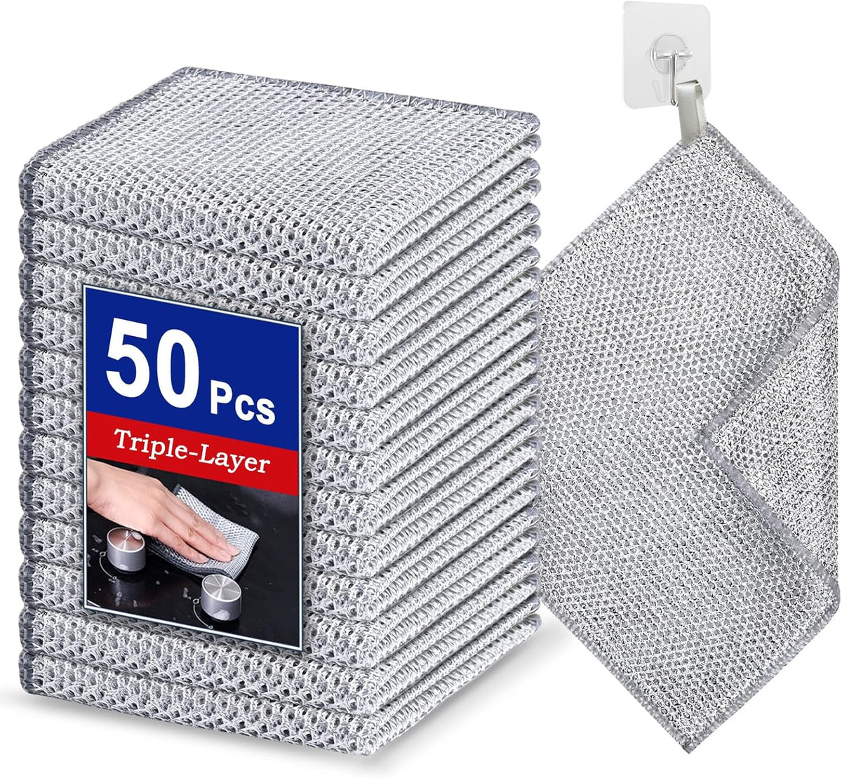 12PK 3-Layer Non-Scratch Wire Dishcloths, 7.87 x 7.87 in