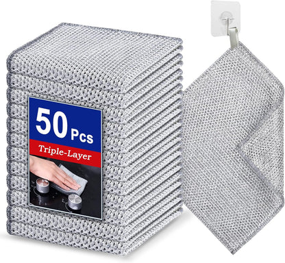 12PK 3-Layer Non-Scratch Wire Dishcloths, 7.87 x 7.87 in