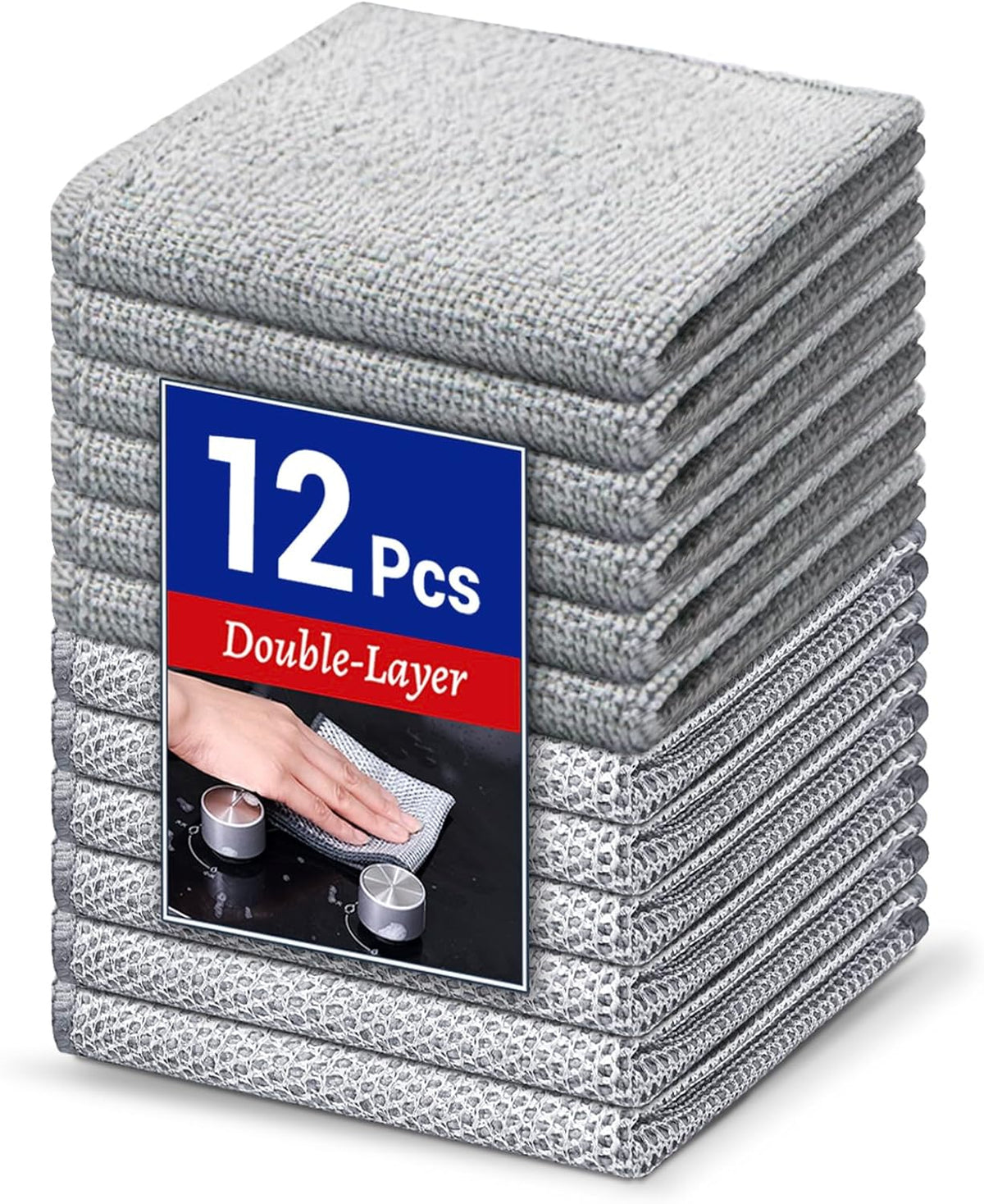 12PK 3-Layer Non-Scratch Wire Dishcloths, 7.87 x 7.87 in