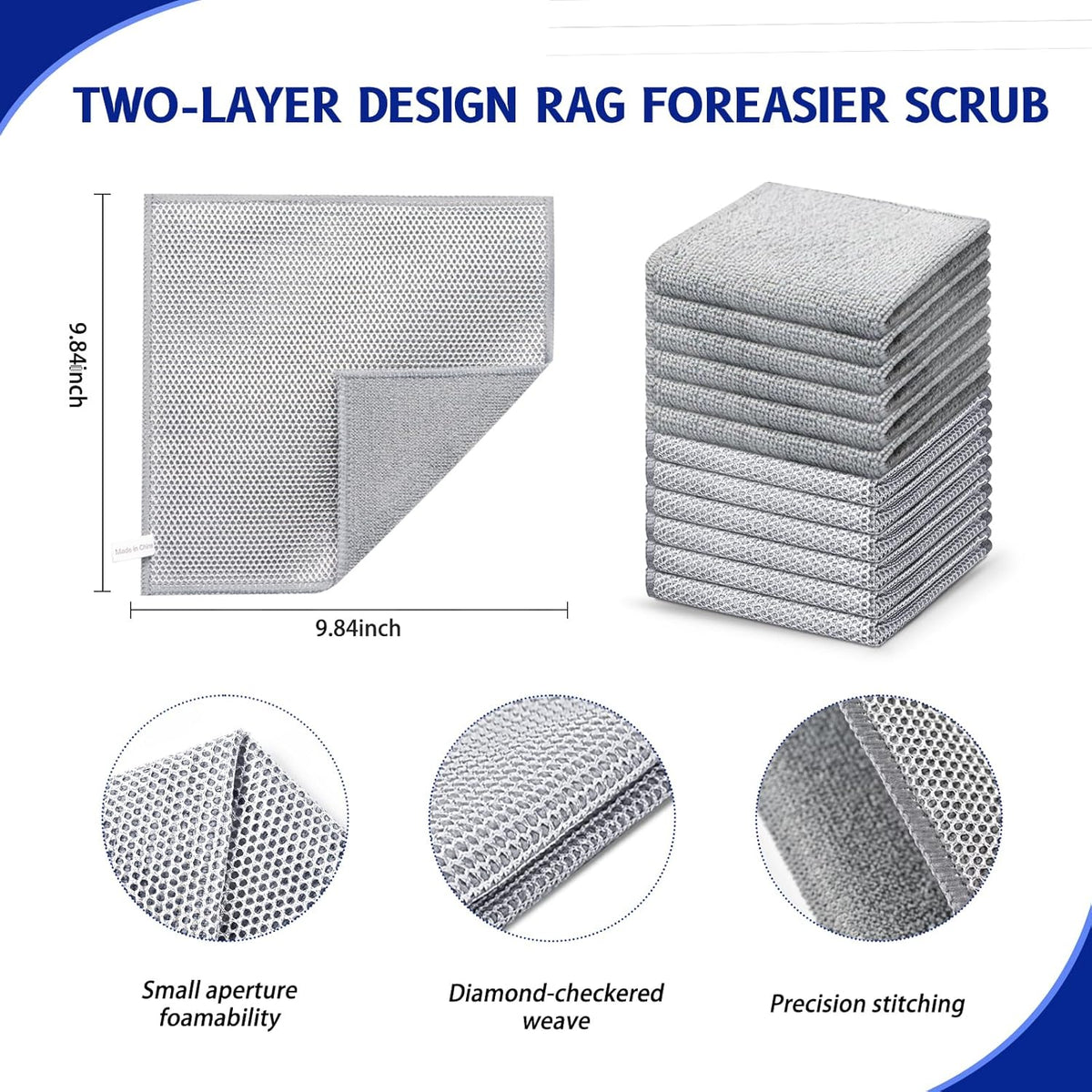 12PK 3-Layer Non-Scratch Wire Dishcloths, 7.87 x 7.87 in