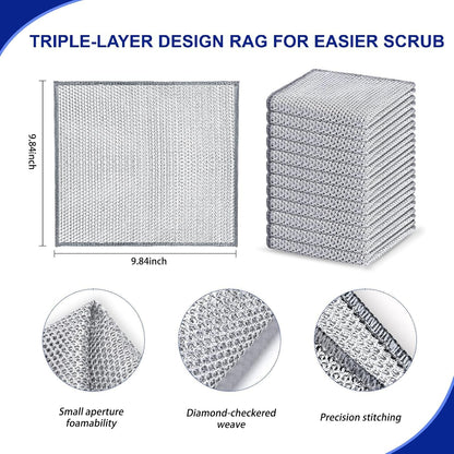 12PK 3-Layer Non-Scratch Wire Dishcloths, 7.87 x 7.87 in