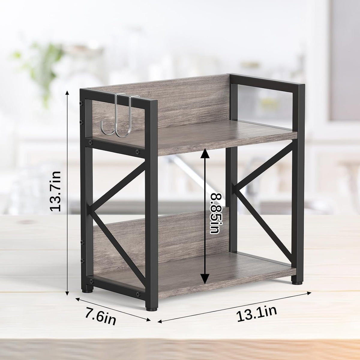 2 Tier Kitchen Counter Shelf Organizer, Coffee Bar Station Organizer for Countertop，Space Saving Spice Rack, Desk Shelf Riser, Coffee Bar Accessories(Rustic Brown, Medium)