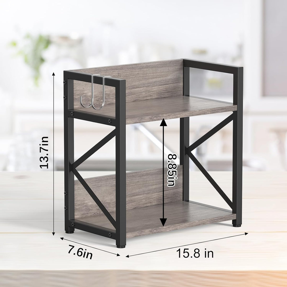 2 Tier Kitchen Counter Shelf Organizer, Coffee Bar Station Organizer for Countertop，Space Saving Spice Rack, Desk Shelf Riser, Coffee Bar Accessories(Rustic Brown, Medium)