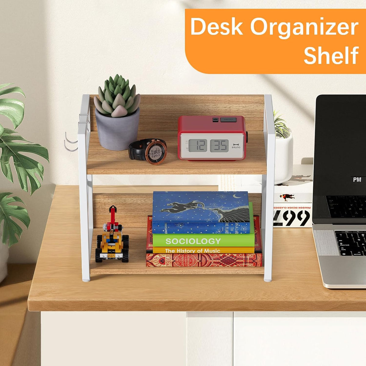 2 Tier Kitchen Counter Shelf Organizer, Coffee Bar Station Organizer for Countertop，Space Saving Spice Rack, Desk Shelf Riser, Coffee Bar Accessories(Rustic Brown, Medium)
