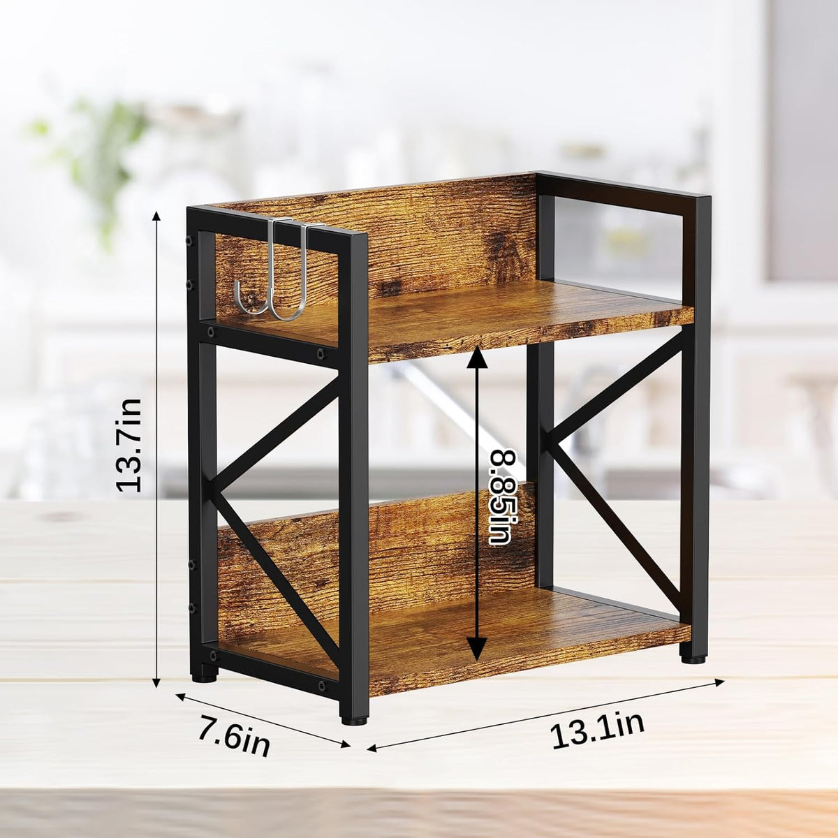 2 Tier Kitchen Counter Shelf Organizer, Coffee Bar Station Organizer for Countertop，Space Saving Spice Rack, Desk Shelf Riser, Coffee Bar Accessories(Rustic Brown, Medium)