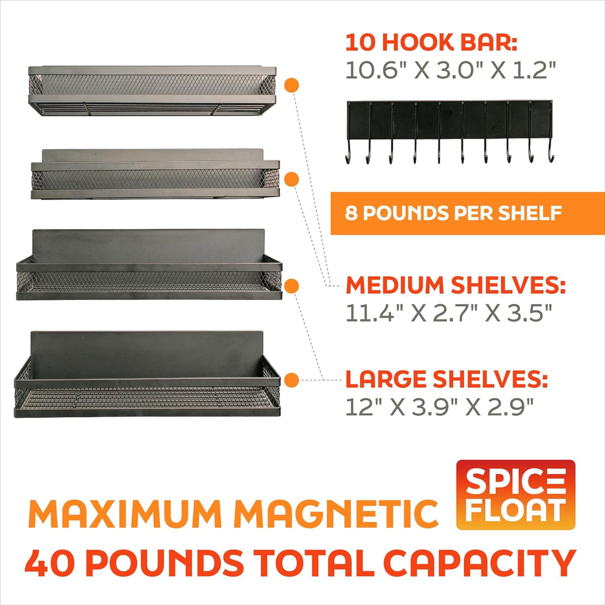 Spice Float Magnetic Spice Racks, Set of 4, Black