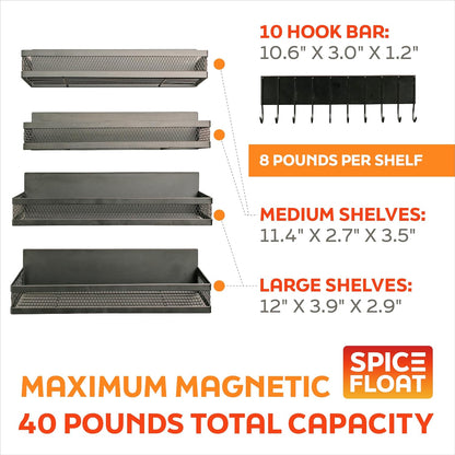 Spice Float Magnetic Spice Racks, Set of 4, Black