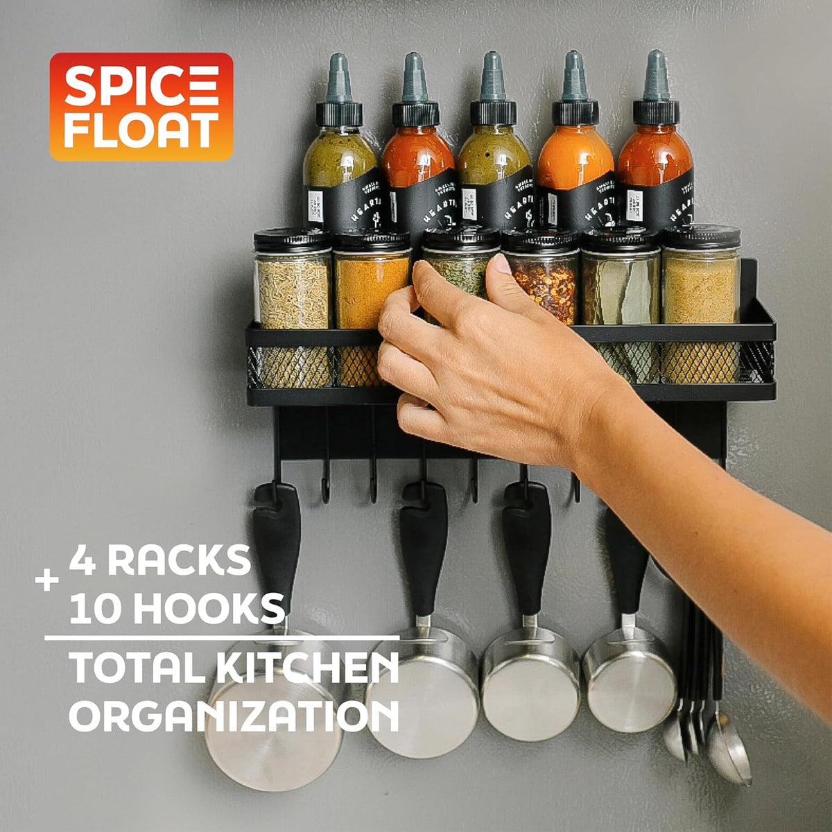 Spice Float Magnetic Spice Racks, Set of 4, Black