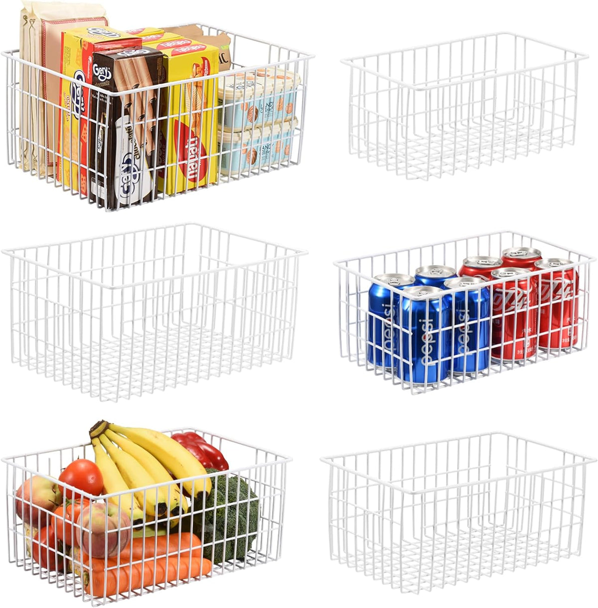 Freezer Organizer Bins, Vertical Sides Wire Freezer Baskets for Upright Freezer, Chest Freezer Organizer Deep Freezer Storage Containers for Foods, Snacks, Vegetables, Fruits, Set of 6