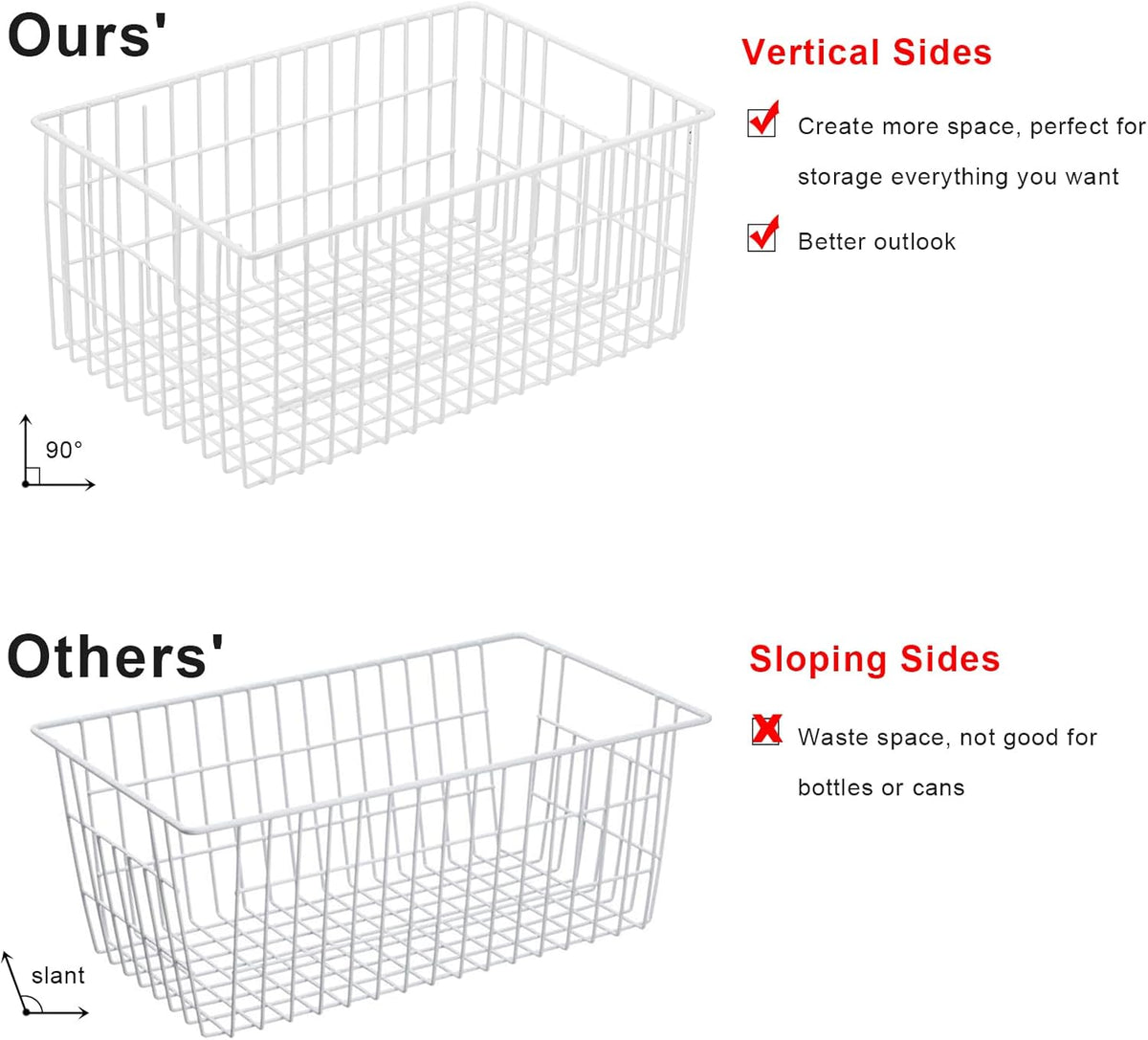 Freezer Organizer Bins, Vertical Sides Wire Freezer Baskets for Upright Freezer, Chest Freezer Organizer Deep Freezer Storage Containers for Foods, Snacks, Vegetables, Fruits, Set of 6