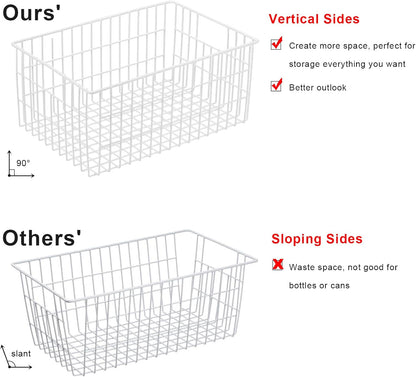 Freezer Organizer Bins, Vertical Sides Wire Freezer Baskets for Upright Freezer, Chest Freezer Organizer Deep Freezer Storage Containers for Foods, Snacks, Vegetables, Fruits, Set of 6